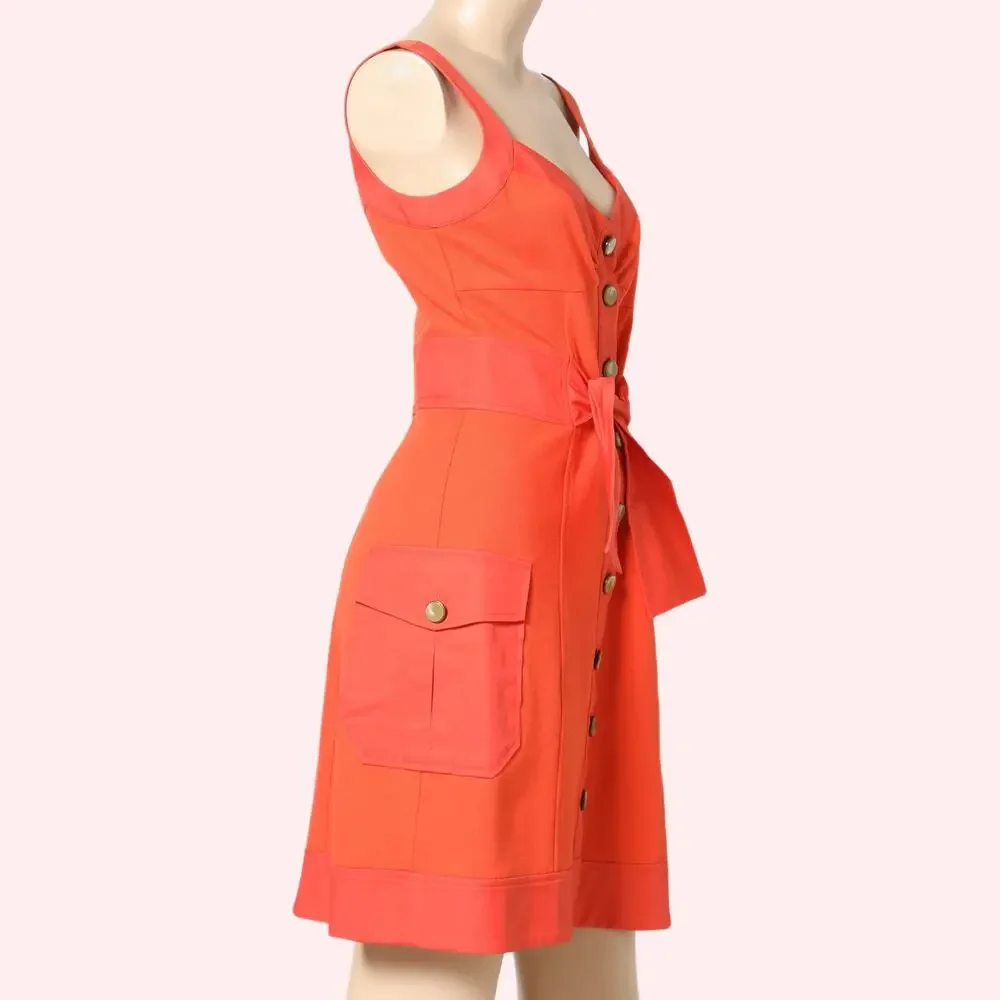 DIANE VON FURSTENBERG Orange V-Neck Button-Up Mini Dress - Picture 6 of 11